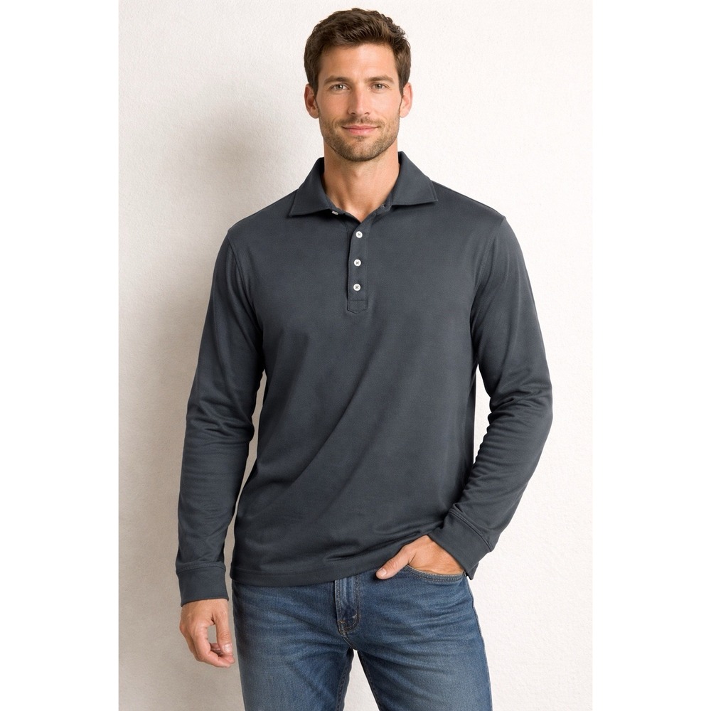 Left Coast Polo Shirt Mens L Black Peru Pima Cotton Modern Long Sleeve Tee